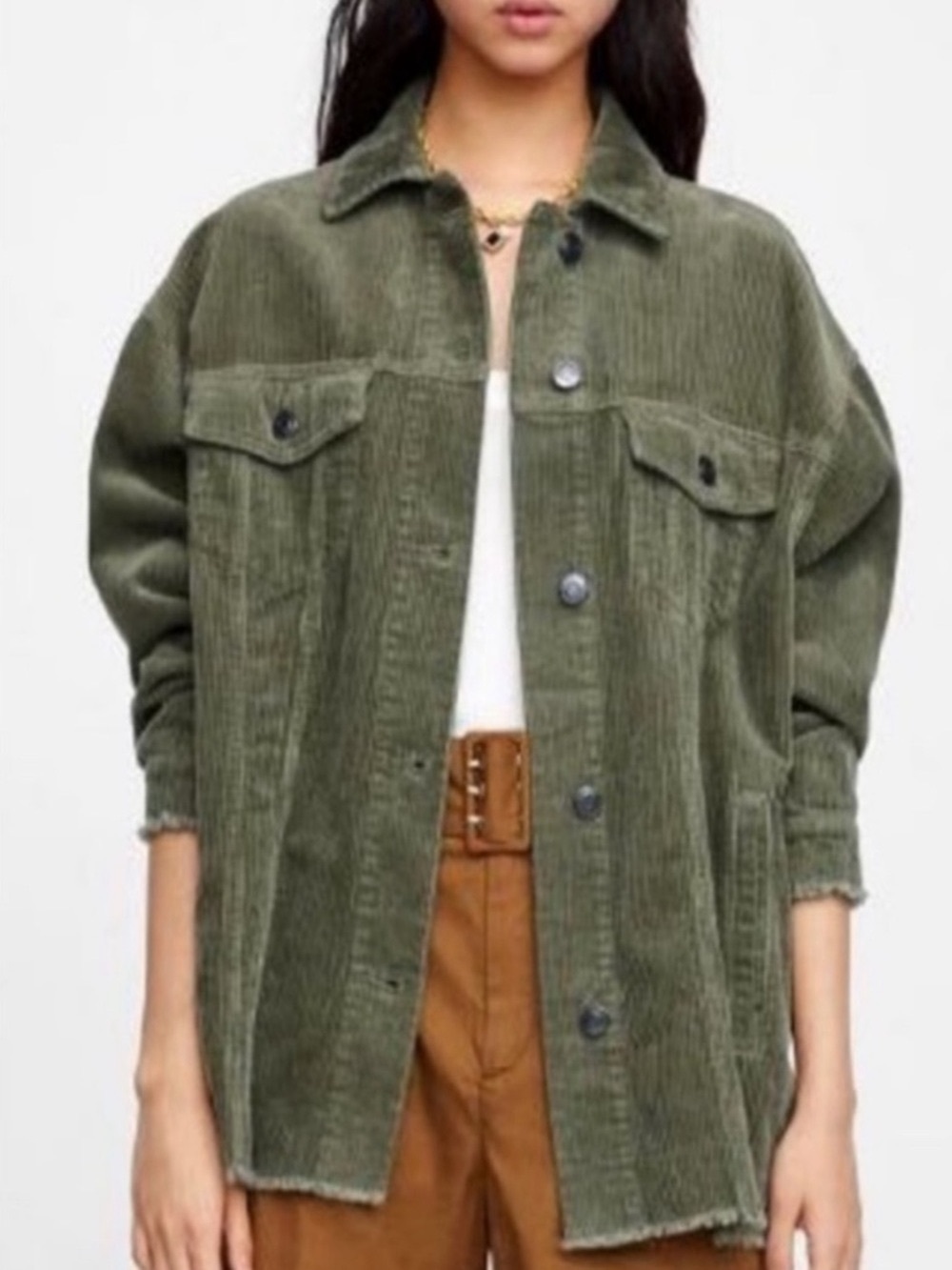 Zara Olive Corduroy Jacket XS Oversized